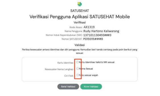 Verifikasi Pengguna Aplikasi SATUSEHAT Mobile