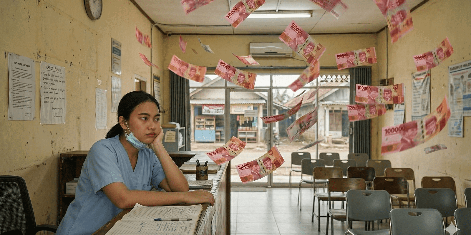 Dokter menggunakan sistem rekam medis elektronik di klinik