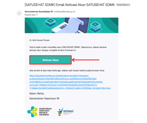 Aktivasi Akun SATUSEHAT SDMK